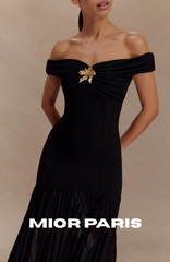 KELLIE OFF-SHOULDER CREPE MAXI DRESS - JET BLACK