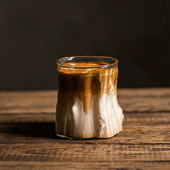 Premium Wood Grain Effect Glass Cup for Coffee, Multipurpose Handcrafted Clear Glass Drinkware, Reusable, Recyclable, Retro Latte, Milk, Tea, Breakfast Beverage Tumbler, High Heat Resistance, Hand Wash Only - Set of 1