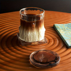 Premium Wood Grain Effect Glass Cup for Coffee, Multipurpose Handcrafted Clear Glass Drinkware, Reusable, Recyclable, Retro Latte, Milk, Tea, Breakfast Beverage Tumbler, High Heat Resistance, Hand Wash Only - Set of 1
