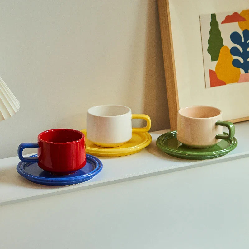 1PC Coffee Cup and saucer Set Ceramic Mug for Family Tea Cup Set Cups and Mugs Drinkware Korean Coffee Cups