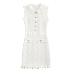 Trim Doll Collar Mermaid Knit Vest Dress Women