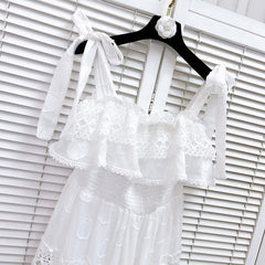 Arabella Embroidered Lace Tiered Maxi Dress - White