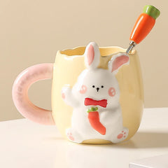 Creative Relief Rabbit Ceramic Mug Drinking Cup Super Nice Couple Cute Cartoon Coffee Cup Kitchen Breakfast Milk Cup Tableware.