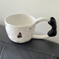 Creative Bow Handle Ceramic Mug Hand Drawn Bow Healing Cartoon Gift Cup Coffe Cup