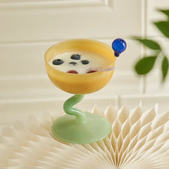 Creative Colorful Glass Goblet Ice Cream Bowl Glass Cup Cold Drink Fruit Tea Dessert Cup Decorative Drinkware Water Bottle