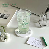 350ML Original Green Letter Cup Small Heat-resistant Glass Water Cup Transparent Glass Fruit Juice Cup Bubble Tea Cup