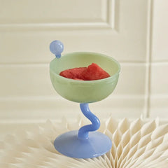 Creative Colorful Glass Goblet Ice Cream Bowl Glass Cup Cold Drink Fruit Tea Dessert Cup Decorative Drinkware Water Bottle