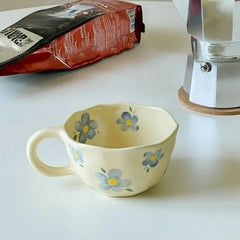 Ceramic Mugs Coffee Cups Hand Painted Irregular Flower Milk Tea Cup Ins Korean Style Oatmeal Breakfast Mug Drinkware Kitchen