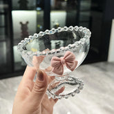 Delicate Clear Glass Cup Bow Coffee Mug Home Pearl Fruit Salad Dessert Cup Tall Breakfast Oatmeal Milk Mug Ice Cream Glass Bowl