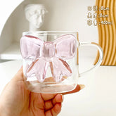 1 Piece 13oz 400ml Ceative Transparent Glass Cup with Pink Bow Decor Cute Lovely Coffee Glass Mug for Besties Girl