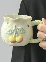 Cute Cherry Ceramic Mug, Small Niche Design, Water Cup with Gift Box, Household Drinking Set, Kitchen,Dining and Bar