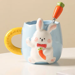 Creative Relief Rabbit Ceramic Mug Drinking Cup Super Nice Couple Cute Cartoon Coffee Cup Kitchen Breakfast Milk Cup Tableware.