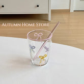 Girl Heart Bow Cute Glass Juice Milk Coffee Cup High Borosilicate Glass Cup