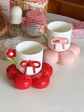 Three Dimensional Flower Bow Coffee Cup Plate Girl's Heart Companion Hand Gift Afternoon Tea Cup