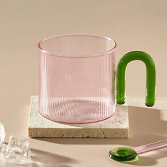 Colorful Handle Ripple Glass Mug Coffee Cups Heat Resistance Mug Milk Tea Cups Drinkware Coffee Mugs Glass Cups