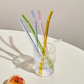 4pc Reusable Glass Straws Water Cup Straw Cup Colorful Heat Resistant Glass Straw with Cleaning Brush Drinking Milk Tea