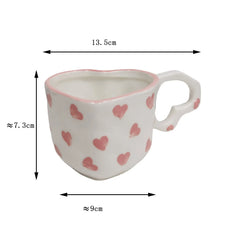 250ML Novelty Hand Painted Love Mug Creative Heart Handle Water Milk Cup Lovely Pink Handmade Ceramic Coffee Cup