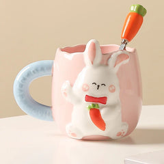 Creative Relief Rabbit Ceramic Mug Drinking Cup Super Nice Couple Cute Cartoon Coffee Cup Kitchen Breakfast Milk Cup Tableware.