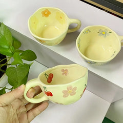 Ceramic Mugs Irregular Flower Coffee Milk Yellow Hand Pinched Cups Cute Korean Style Oat Breakfast Juice Black Tea Kawaii Cup