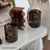 1 Pcs Brown Leopard Grain Cup Glass Transparent Sense Water Cup Tea Cup Coffee Mugs Wine Glasses Drinking Glasses