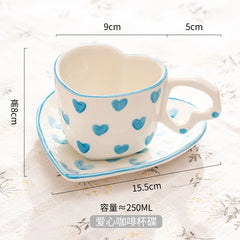 250ML Novelty Hand Painted Love Mug Creative Heart Handle Water Milk Cup Lovely Pink Handmade Ceramic Coffee Cup