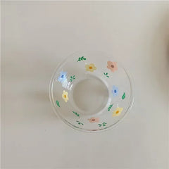 Korean Style Fresh and Lovely Flower Glass Bowl Breakfast Cereal Salad Bowl Glass Cup Heat Resistant Flower Plate