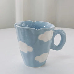 320ML Blue Cloud Hand Pinch Mug, Underglaze Color Ceramic Milk Coffee Cup, Office Drinking Ceramic Couple Breakfast Student Gift