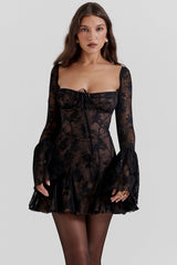 ANALISSA BLACK LACE CORSET MINI DRESS - Black