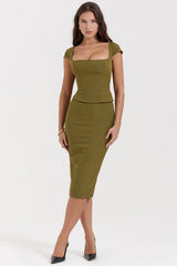 LAYANA OLIVE CORSET MIDI DRESS - Olive green