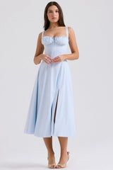 CARMEN SOFT BLUE COTTON BUSTIER SUNDRESS MIDI DRESS - Blue