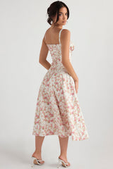 CARMEN ROSE PRINT BUSTIER MIDI DRESS - Pink / white