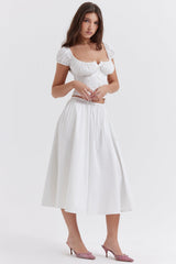 CORA WHITE GATHERED MIDI SKIRT & KITTY WHITE GATHERED TOP SET - White