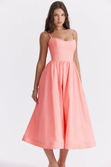 LOLITA ROSE PINK COTTON CORSET SUNDRESS MIDI DRESS - Pink