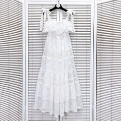 Arabella Embroidered Lace Tiered Maxi Dress - White