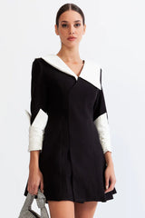 Doll dress with contrastant collar and cuffs - Black