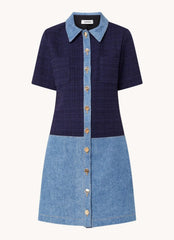 OUT OF STOCKSandro Mini tweed-look blouse dress with denim details