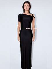 KYLIE MESH SLEEK STRETCH TWIST JET BLACK RUCHED   MAXI DRESS - Black