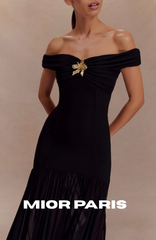 KELLIE OFF-SHOULDER CREPE MAXI DRESS - JET BLACK