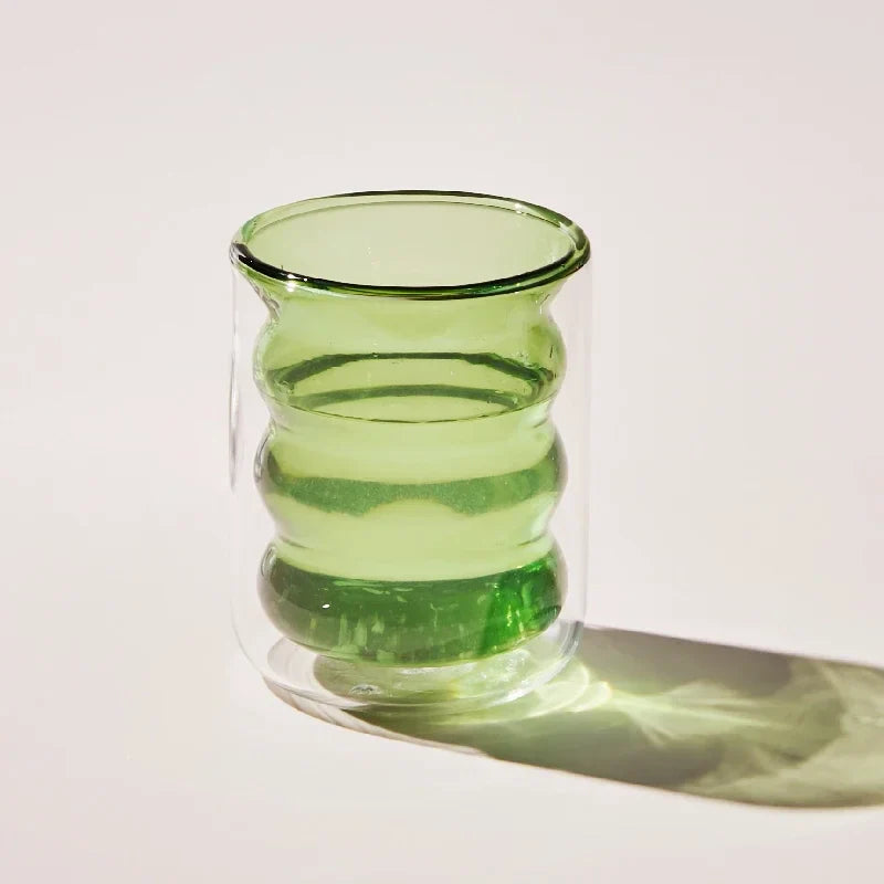 Colored Double Layer Glass Cup Tumbler Nordic Home Double Glass Coffee Milk Juice Tea Cup Coffee Mug Heat Resistant