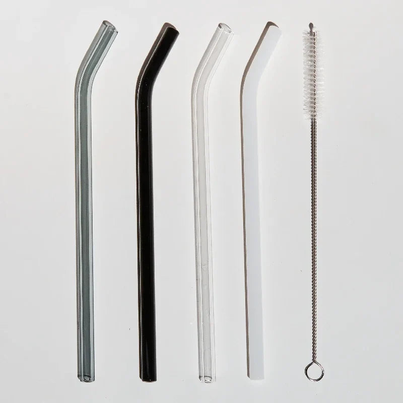 4pc Reusable Glass Straws Water Cup Straw Cup Colorful Heat Resistant Glass Straw with Cleaning Brush Drinking Milk Tea