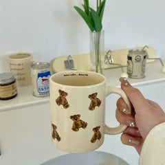 301-400ml Breakfast Drink Coffee Tea Milk Cups Teddy Bear Pattern Large Ceramic Mugs Office Kitchen Tableware Drinkware Gifts