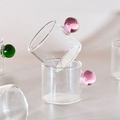2PC 110ml Espresso Cups small Cups Home Glass Ball Handle Coffee Cup Tea Water Cup Saucer  Steak Juice Bucket Table Decor