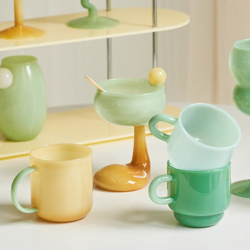 Jade Color Glass Borosilicate Glass Mug Retro Wine Glass Goblet Cup Drinkware Barware Coffee Mug Cocktail Glass Nordic Home