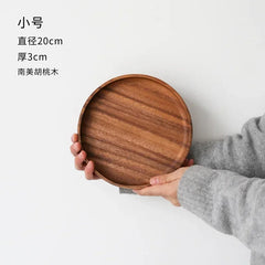 New American Walnut Tray Fruit Tray Solid Wood Circular Shaped Household Water Cup Tea Cup Tray Japanese Wooden Plate Tableware