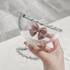 Delicate Clear Glass Cup Bow Coffee Mug Home Pearl Fruit Salad Dessert Cup Tall Breakfast Oatmeal Milk Mug Ice Cream Glass Bowl