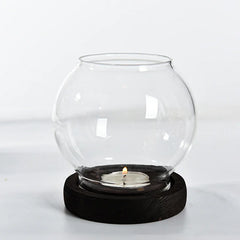 Transparent Round Glass Candlestick Retro Home Windproof Candle Holders Cup Cover Table Decor Ornament Wedding Party Accessories