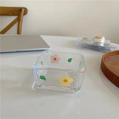 Korean Style Fresh and Lovely Flower Glass Bowl Breakfast Cereal Salad Bowl Glass Cup Heat Resistant Flower Plate