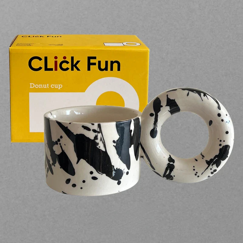 Doughnuts Large Handles Ceramic Mugs Art Splatter Coffee Cups Yogurt Bowls Creative Gifts