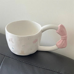 Creative Bow Handle Ceramic Mug Hand Drawn Bow Healing Cartoon Gift Cup Coffe Cup