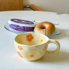 Ceramic Mugs Coffee Cups Hand Painted  Irregular Flower Milk Tea Cup Ins Korean Style Oatmeal Breakfast Mug Drinkware Kitchen